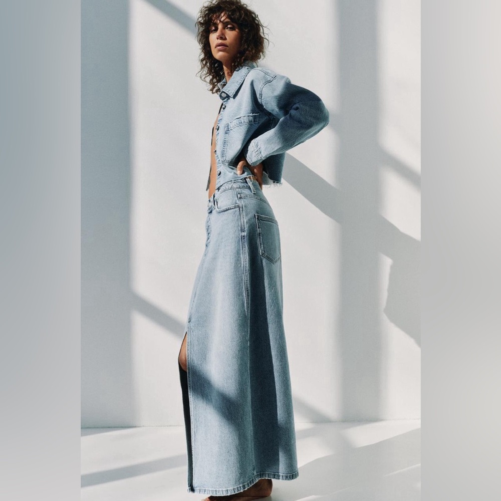 ZARA NEW WITH TAGS Z1975 DENIM MIDI SKIRT - Picture 8 of 12